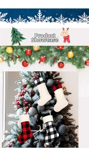Set of four buffalo plaid Christmas stockings with white knit fabric and hanging loops