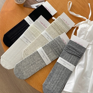 Hollow Out Mesh Slouch Socks For Women Breathable Cotton Mid Tube Patterned Knit Thin Summer Socks