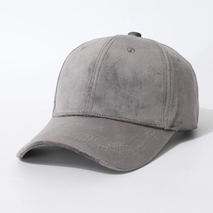 Minimalist grey velvet baseball cap with structured six-panel design and curved brim