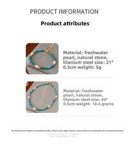 Detail view of natural stone pearl jewelry set with specific product dimensions and specs
