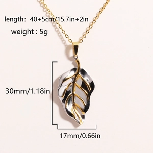 Minimalist bicolor sunflower leaf necklace in titanium steel with 40+5cm gold chain