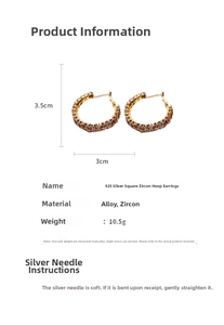 Tableau détaillé des tailles de boucles d'oreilles cercle géométrique avec zircon et argent S925