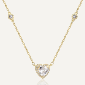 925 Sterling Silver Heart Pendant Necklace Gold Plated Zirconia Flash O Chain Elegant Jewelry For Women
