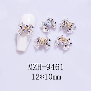Detail of 12x10mm alloy bow nail art charm with aurora heart rhinestone MZH-9461