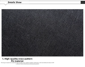 Macro detail of high-quality black crossgrain PU leather texture on backpack