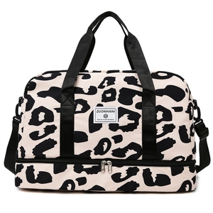 Grand sac de voyage léopard avec compartiment à chaussures séparé et bandoulière réglable