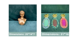 Detailed size view of decorative bust sculpture and pineapple jewelry organizers