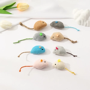 Interactive Catnip Mouse Toys For Cats Colorful Plush Corduroy Sisal Rope Feather Tail Indoor Hunting Playing Fun