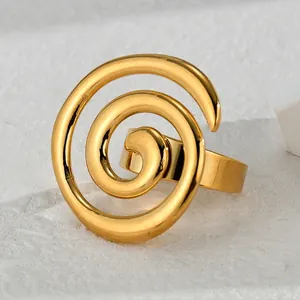 Titanium Steel Irregular Hollow Spiral Ring For Women Minimalist Niche Design Exaggerated Gold Spiral Earrings Jewelry