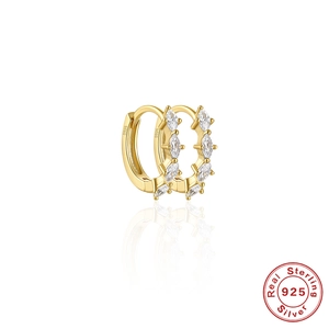Detailed close-up of S925 sterling silver gold earrings with marquise-cut zircons