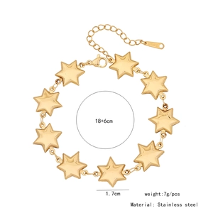 Golden stainless steel star bracelet with 1.7cm flat charms and adjustable lobster clasp