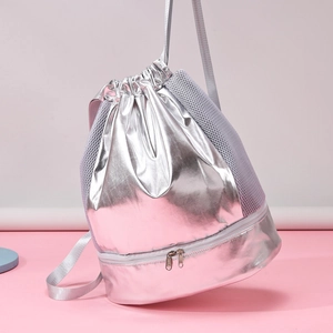 Metallic Luster Drawstring Backpack Large Capacity Dry Wet Separation Gym Swimming Bag With Shoe Compartment Women