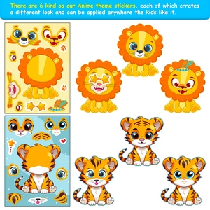 6-pack animal mix and match stickers for kids featuring lions and tigers DIY reward decals