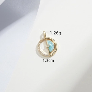 Gold pendant with blue enamel and clear crystals, 1.3cm round DIY jewelry charm