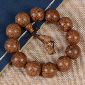 Bracelet de prière bouddhiste en bois de Wengé d'Afrique avec 12 perles et pendentifs