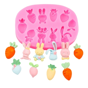 Pink silicone mold for Easter rabbit and carrot cake decorations and chocolate crafts