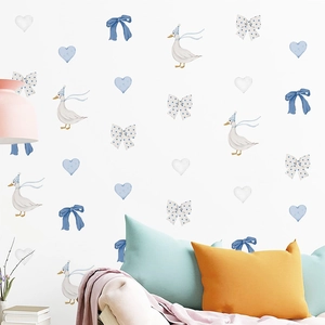 Bohemian style duck wall stickers with blue bows and party hats for nursery room decor