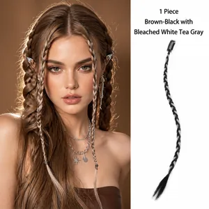 Brown black and tea grey highlights synthetic braid hairpiece with BB clip for Y2K style