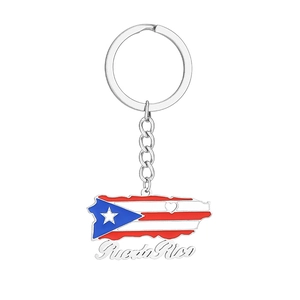 Detailed macro view of the Puerto Rico flag keychain with red and blue enamel finish