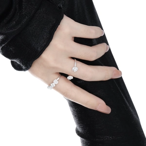 Elegant vintage silver camellia flower open ring for women with minimalist floral design