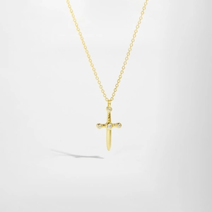 Exquisite S925 sterling silver golden sword pendant necklace with white zircon stones