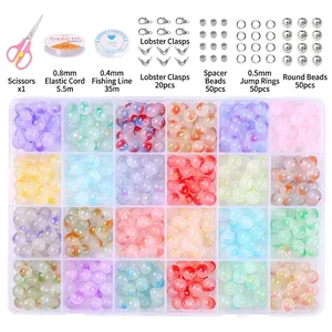 8mm glass jelly bead jewelry making kit with 24 colors of frosted beads and DIY tools