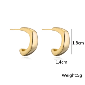 Minimalist 14K gold plated geometric C-shape hoop earrings with 925 silver needles