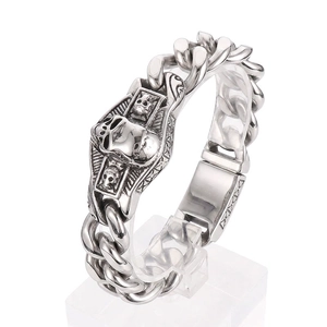 Bracelet Gourmette Crâne Pour Hommes Punk Gothique Acier Inoxydable 316L Bijoux Biker