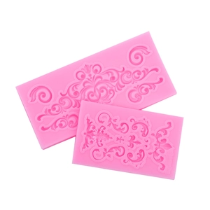 Pink silicone cake fondant mold set with European baroque relief floral patterns