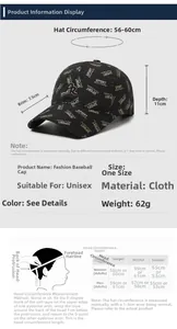 Detailed size chart showing baseball cap dimensions and head circumference measurements