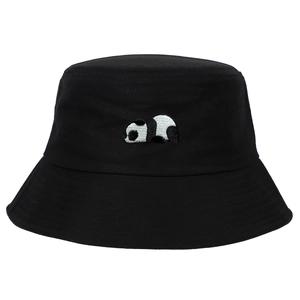 Cappello a secchiello nero in cotone con ricamo a forma di panda per viaggi e tempo libero