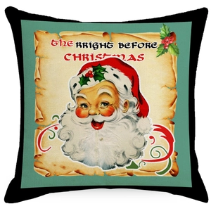 Vintage Christmas pillow cover with Santa Claus illustration and festive text