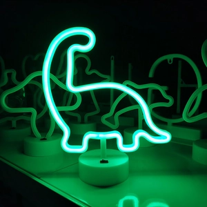 Dinosaur Neon Light Sign With Base LED Green Night Light For Bedroom Desktop Decor USB Battery Operated Novelty Lamp