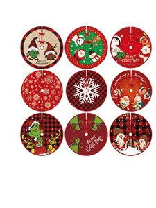 Nine diverse Christmas tree skirt patterns featuring Santa Claus and snowman motifs