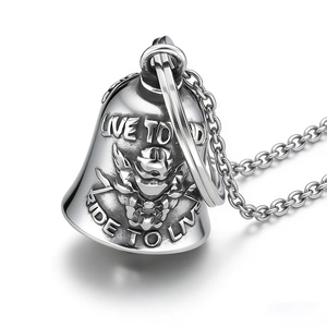 Vintage stainless steel Live to Ride biker bell pendant necklace with a chain