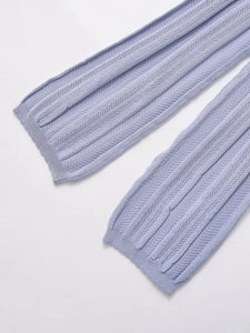 Detail of lavender knit hollow-out fabric with ribbed texture for summer set