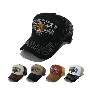 Bull Head Embroidery Trucker Hat Vintage American Style Cotton Mesh Breathable Baseball Cap Outdoor Sun Protection