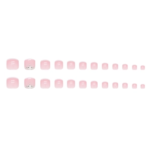 Unghie finte piedi rosa con strass a corona e finitura effetto gelatina, set da 24 pezzi