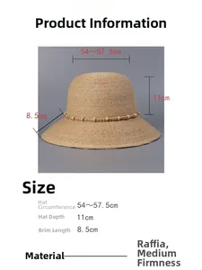 Größentabelle für Raffia-Sonnenhut mit 11cm Tiefe und 8,5cm breiter Krempe im Detail