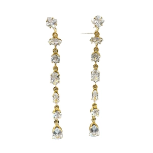 Elegant gold drop tassel earrings with sparkling rhinestones and waterdrop crystals