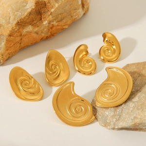 Spiral Conch Stud Earrings Stainless Steel 18K Gold Plated Geometric Snail Shell Ear Jewelry For Women