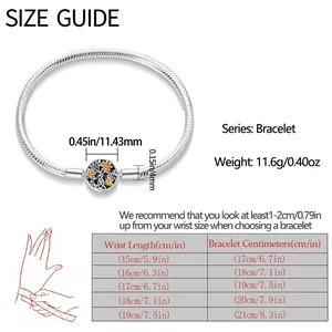 Size guide for Tree of Life charm bracelet with precise wrist measurement table and dimensions