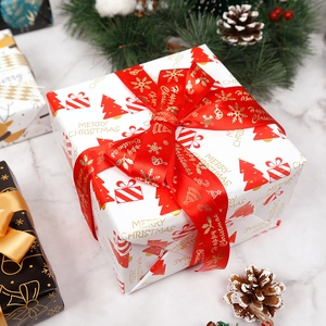Christmas Gift Wrapping Paper Roll Coated Paper Festive Patterns Reindeer Trees For Holiday Present DIY Craft Decoration