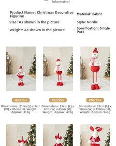 Size comparison chart for fabric Christmas snowman dolls with telescopic legs dimensions