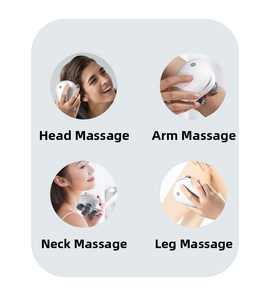 Electric massager with four nodes showing usage on head, neck, arms and legs