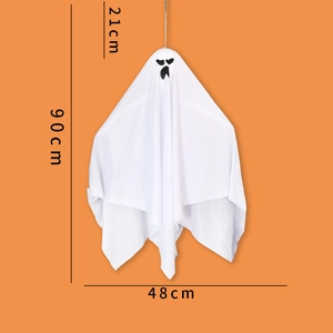 Detailed view of Halloween ghost hanging decoration showing 90cm height measurements