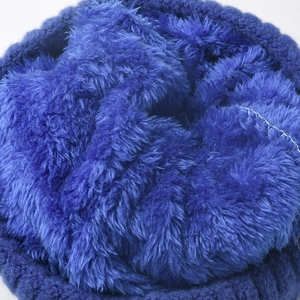 Premium cozy blue fleece-lined knit beanie hat with thick winter thermal plush lining