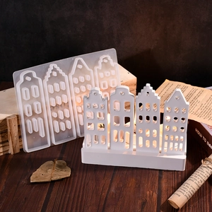 Dettaglio dello stampo in silicone a 4 case con portacandele finiti per decoro fai da te