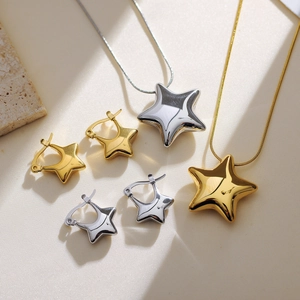 Polished star jewelry set with gold and silver stainless steel earrings and necklaces