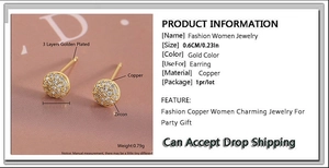 Detailed view of 0.6cm round gold-plated stud earrings with micro-pave cubic zirconia